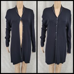Venini Longline Cardigan Duster Black Ribbed Sweater Women's Size Large